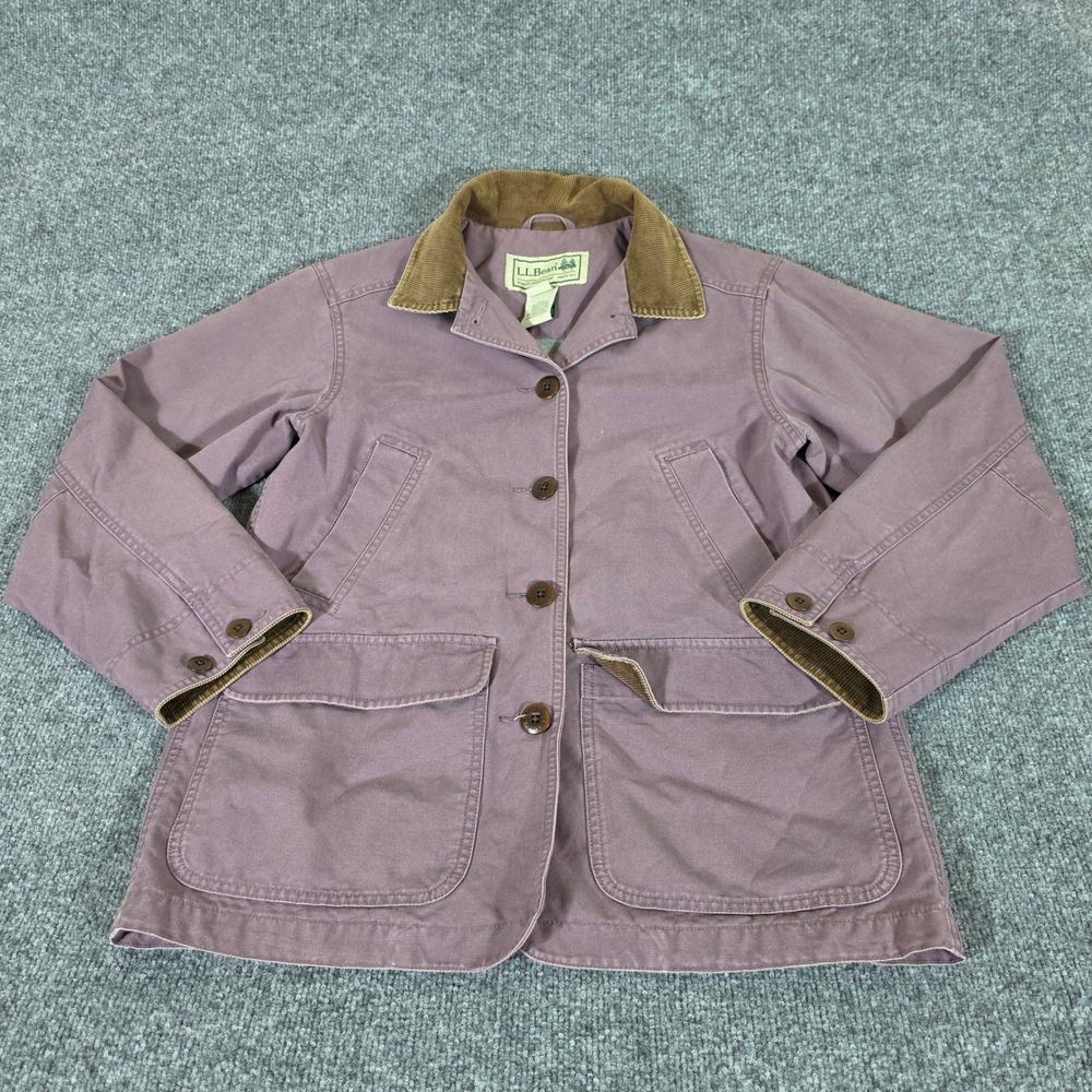 LL Bean Womens XS Petite Purple Flannel Lined Cotton Canvas Field Barn Jacket